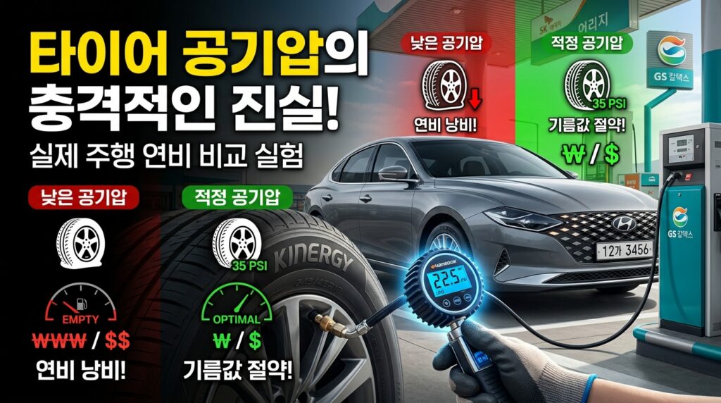 자동차 타이어 공기압이 연비에 영향을 줄까? 직접 알아봤습니다 2 Car tire pressure experiment gauge 202606060220