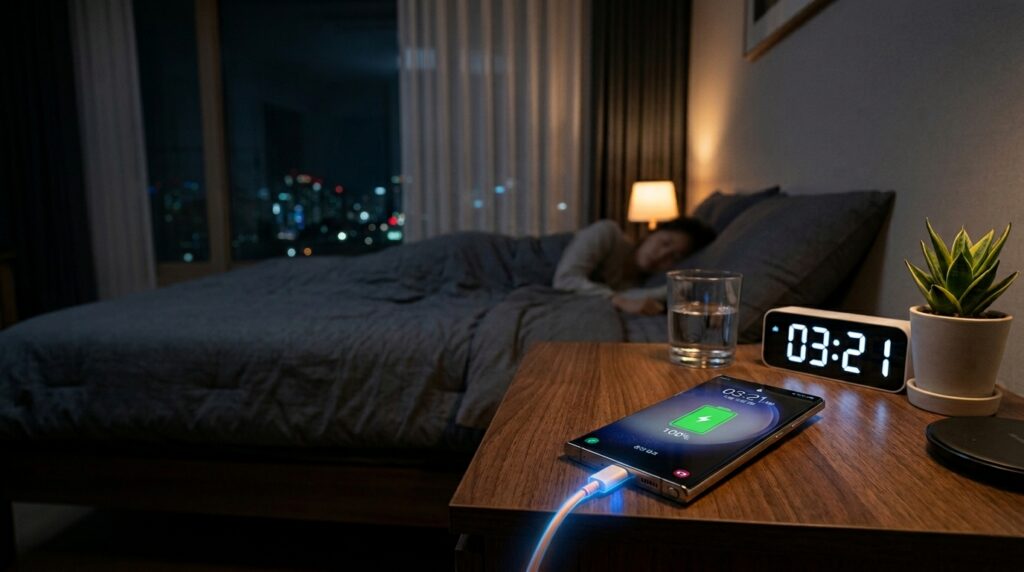 충전기를 계속 꽂아두면 스마트폰 배터리 수명이 줄어들까? 직접 확인해봤습니다 2 Smartphone charging bedside tabl… 202606060155 2