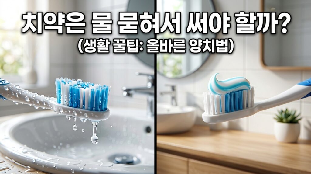 양치 전 칫솔에 물 묻혀야 할까? 묻히지 말아야 할까? 2 물을 많이 묻힌 칫솔과 적당히 사용한 칫솔 비교 썸네일 이미지