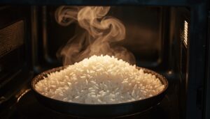밥 냉동보관 vs 냉장보관, 어떤 방법이 더 좋을까? 3 lucid origin korean Frozen rice being reheated in microwave steam rising from freshly heated 0